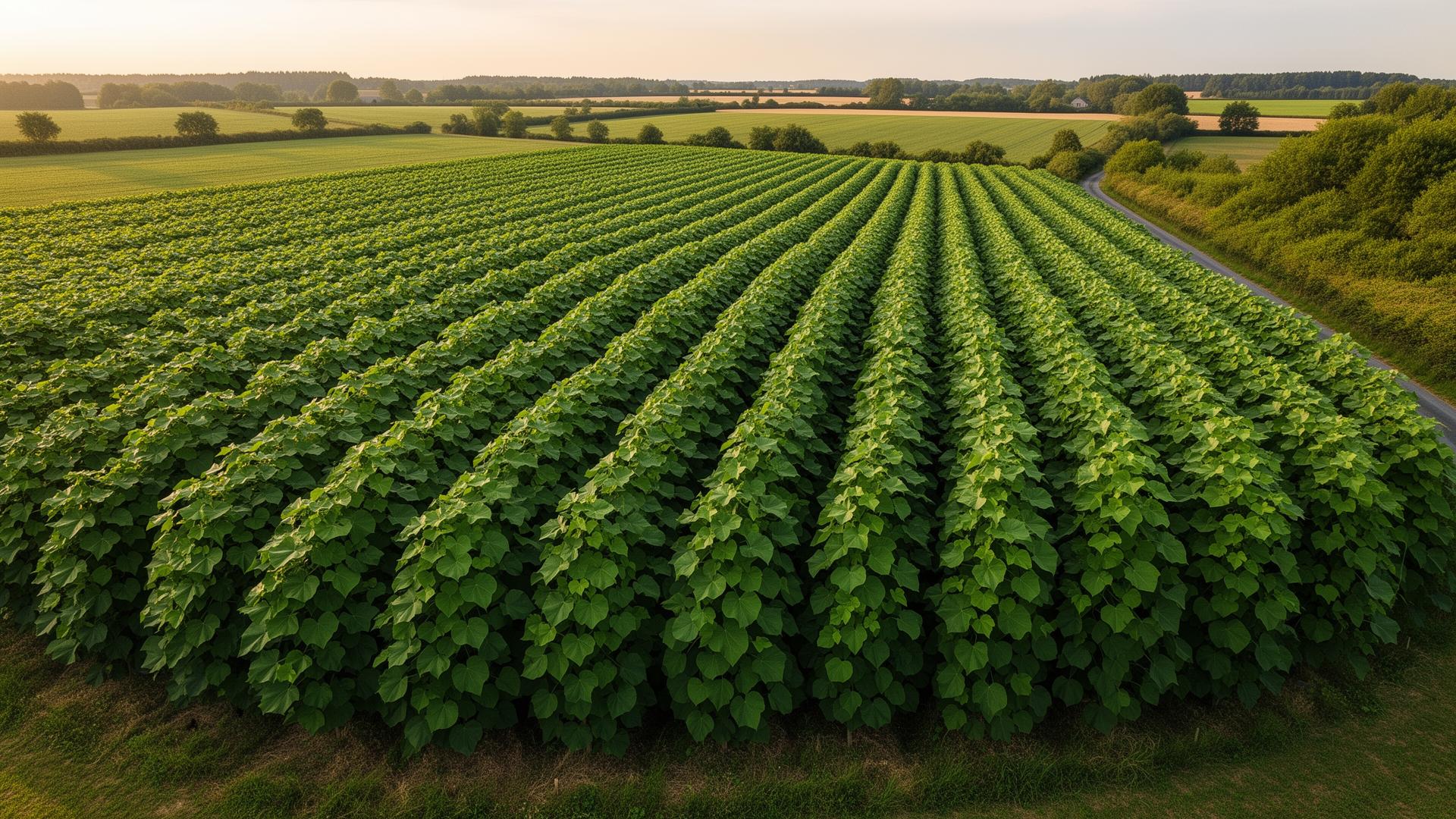 Drone-opname van een volwassen Paulownia-plantage in Vlaanderen